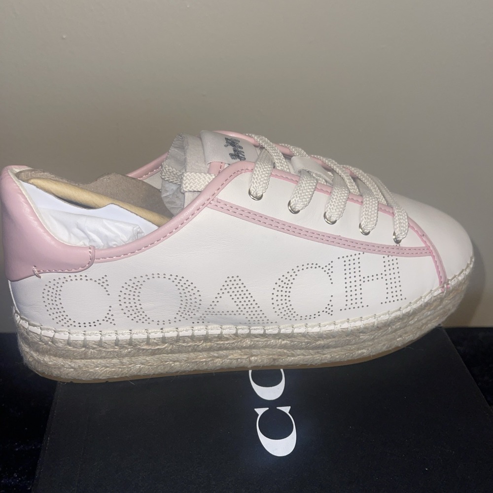 Coach Espadrille Pink Cream Leather Low Top Sneakers size 7B Coach Gym Shoes - Picture 10 of 10